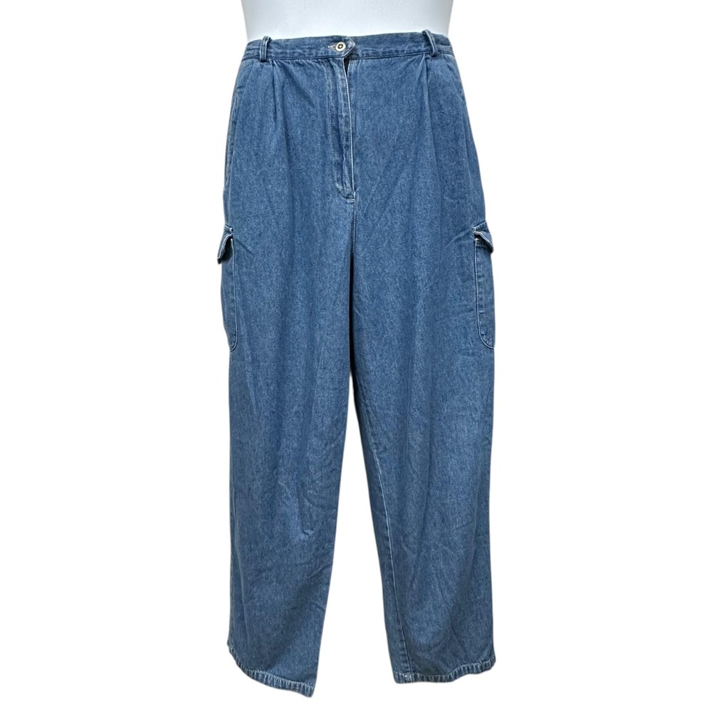 Vintage Chaus Sport Pants Womens 12‎ Blue Denim Cargo Pockets High Rise 90s